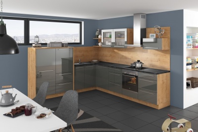 Угловая кухня Соната 305/270 см кварц серый глянцевый/дуб шале