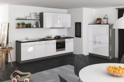 Кухня с островом Вектор 300/120 см белый глянцевый/кварцевый серый