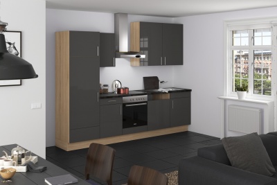 Прямая кухня Мокка 290 см серый глянцевый/дуб вирджиния