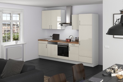 Прямая кухня Мокка 290 см магнолия глянцевый/альпийский белый