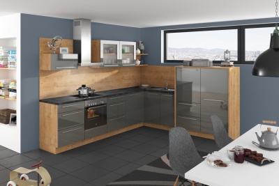 Угловая кухня Соната 305/270 см кварц серый глянцевый/дуб шале