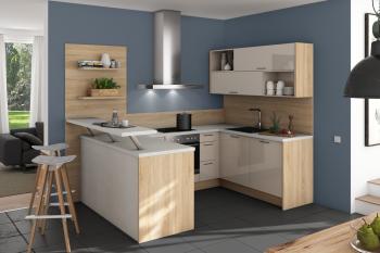 П-образная кухня Копер 275/180/180 см песочный глянцевый/дуб вирджиния