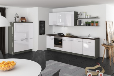 Кухня с островом Вектор 300/120 см белый глянцевый/кварцевый серый