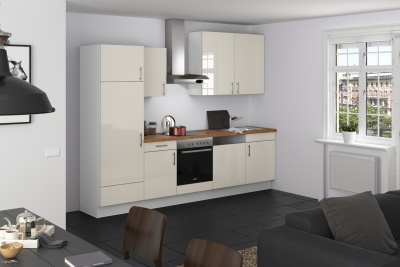 Прямая кухня Мокка 290 см магнолия глянцевый/альпийский белый