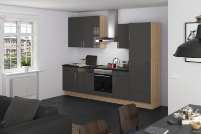 Прямая кухня Мокка 290 см серый глянцевый/дуб вирджиния