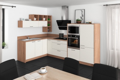 Угловая кухня Гота 305x185 см белый матовый/горный дуб